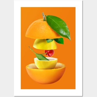 Orange Lemon Cherry Gifts Vegetarian Posters and Art